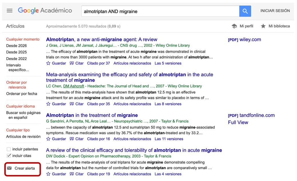 Alertas bibliográficas: cómo configurarlas en PubMed, Google Scholar y ResearchGate 3 Alertas bibliograficas como configurarlas Fig3